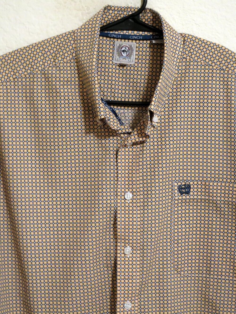 Cinch Shirt Mens Large Long Sleeve Button Western Blue Orange White Stars